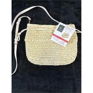 Handwoven Straw Crossbody Bag with Beadwork Live in Style Adjustable Strap NWT